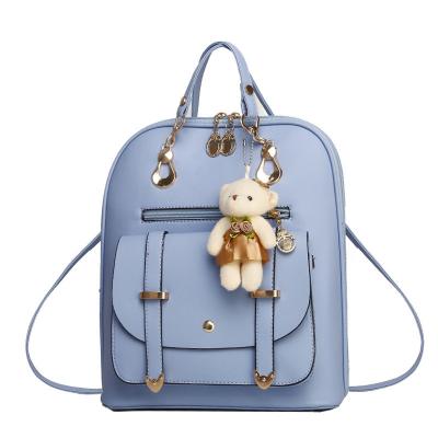 China Sky Blue Girls Waterproof Multifunctional Cute Practical Backpacks With Teddy Bear for sale