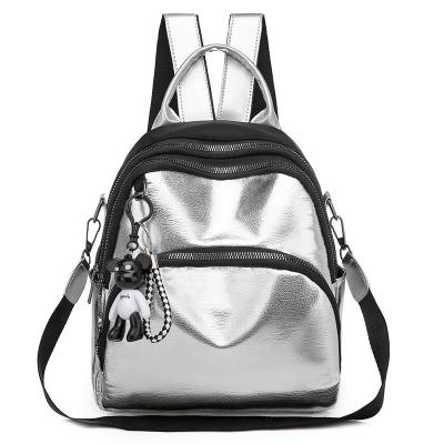 China Shiny Silver Waterproof Fashion PU Shoulder Bag Large Capacity Women Backpacks for sale