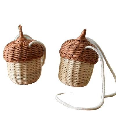 China High Quality Cute Kids Mini Prop Woven Basket Straw Wicker Bag With Rope for sale