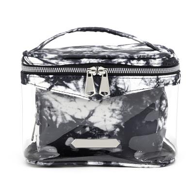 China Black and White Expandable Dye-Resistant Straight Waterproof Cosmetic Organizer Tie Bags Pouch Travel PVC Clear Cosmetic Bag Large for sale