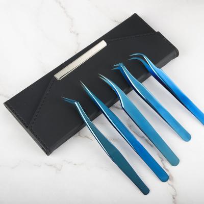 China Full Range Lash Accessories Lash Extension Tweezer Eyelash Extension OEM Stainless Steel Volume Set Handle Eyelash Tweezers Set for sale