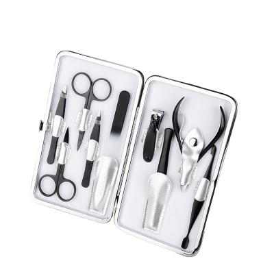 China Daily Nail Care Tools Wholesale Custom 9 Pcs Black Grooming Kit Beauty Manicure Nail Nipper Set for sale