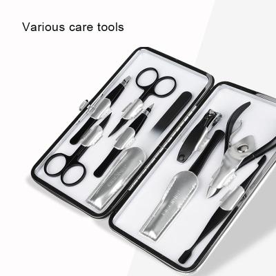 China Daily Nail Care Tools Hot Sale Custom 9 Pcs Black Stainless Manicure Set Pedicure Care Tools for sale