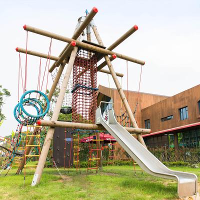 China Stainless + New Arrival Wooden Kids Slide Outdoor Wooden Playground + Rope Playground Small Kids Outdoor Wooden Playground for sale