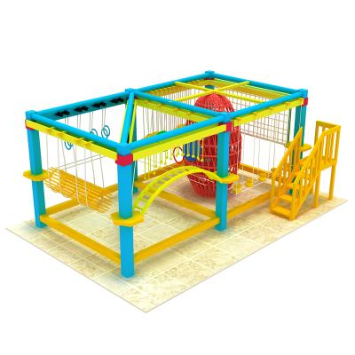 China Wood/steel/plastic/polyester/etc indoor kids high level adventure equipment playground kids and adult rope course for shopping mall for sale