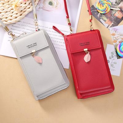 China 2021 wholesale cute women's long wallet PU cell phone leather shoulder bag fashion mobile bag for sale