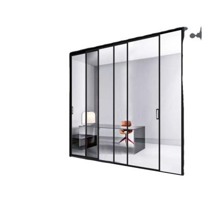 China Minimalist Rail Sliding Door Moving Back and forth pocket stalinite folding glass door for study kitchen for sale