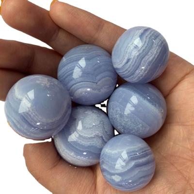 China Blue Agate Crystal Ball Sphere Stones Lace Feng Shui Healing Folk Crafts Natural Quartz Wholesale Donghai for sale