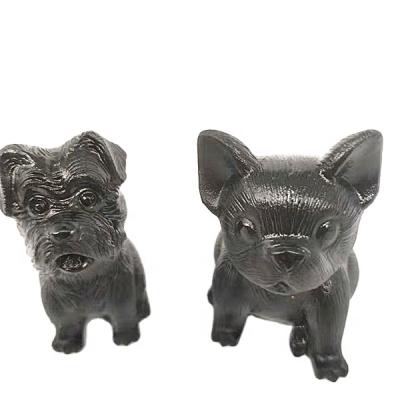 China Donghai wholesale of new high quality beautiful natural gold obsidian black crystal carved dog statues as gifts for sale