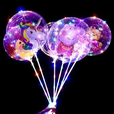 China Gift Toy 2021 New Bobo Balloon Transparent Glowing In Led Globos Dark Flashing Light Up Bubble Led Balloons With Stick for sale