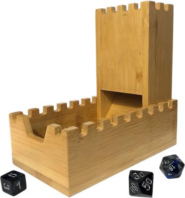 China Cheese Cutter Bamboo Die Cut Tower Tray Die Roller Castle Bamboo Dice Board Game Rolling Box Tower for sale