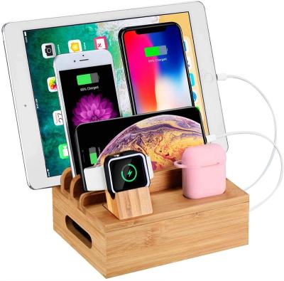 China Multifunctional Dustproof Bamboo Charging Station, Desktop Bamboo Charging Stand, Docking Station Organizer Compatible with Phone, Watch for sale