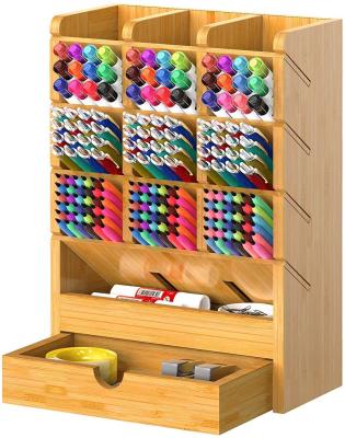 China Multifunctional Bamboo Wooden Desk Organizer Bamboo Desk Organizer with Compartments for Pencils for sale