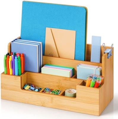 China All-in-one Organizer With Pen Holder, 9 Compartments Bambop Desktop Bamboo Organizer Desk File Organizer for sale