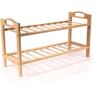 China Modern Bamboo Shoe Rack 2 Tiers Bamboo Wooden Shoe Storage Rack For Entryway Or Doorway for sale