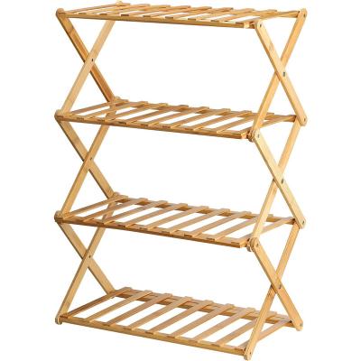 China Stackable Organizer Shoe Racks Shoe Rack 4 Row Bamboo Shoe Rack Modern Foldable Bamboo Storage Shelf for sale