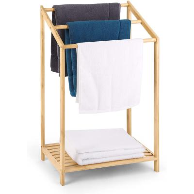 China Fashion Bamboo Bath Towel Rack Free Standing Bathroom Storage Rack With Storage Rack Pool Bottom Standing for sale