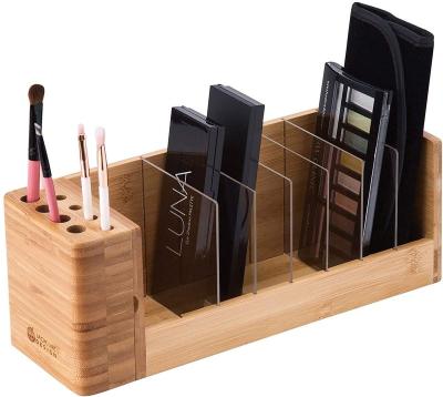 China Sustainable Wooden Cosmetics Bamboo Desktop Makeup Organizer Cosmetic Holder for sale