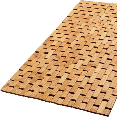 China Sustainable Anti Skid Bathroom Bamboo Shower Mat Rectangle Bamboo Bath Mat For Shower for sale