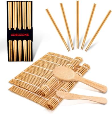 China Viable Bamboo Sushi Rolling Mat Sushi Making Kit Thicken Bamboo Sushi Mat With 5 Pairs Reusable Chopsticks, 1 Paddle, 1 Spreader for sale