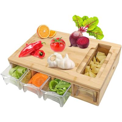 China Viable Bamboo Cutting Board Chopper with 4 Containers Plastic Organizer for sale