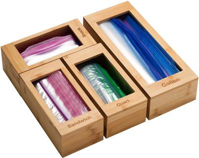 China New Design Sustainable 4 Pcs Food Storage Box Drawer Organizer Bamboo Zip Lock Bag Storage for sale