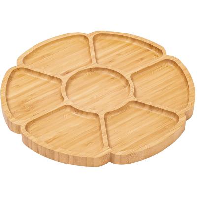 China Bamboo Snack Divided Round Tray Bamboo Fruit Plate Snack Serving Tray MJH0256 for sale