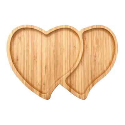 China Heart Tray Snack Tray Double Heart Bamboo Tray Natural Bamboo Wooden Serving Tray MJH0255 for sale