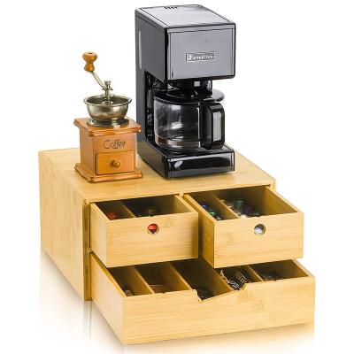 China Bamboo Coffee Capsule Organizer Bamboo Cup Holder Wooden Drawer Viable Storage Coffee Capsule Storage For Office for sale