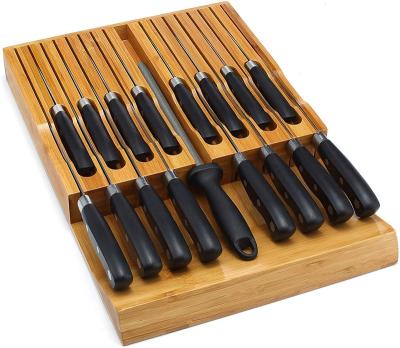 China Large Sustainable Bamboo 11 Slot Bamboo Knife Block Organizer In-Drawer Kitchen Drawer Knife Block for sale