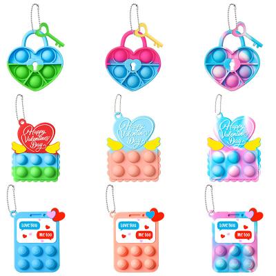 China Best Valentines Gifts Cute Durable Heart Pendant Silicone Push Bubble Decorative Antistress Shape Mini Key Chain Fidget Toys for sale