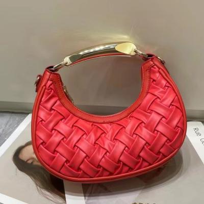 China LIYA New Designer Half Moon Lady Woven Luxury Handbags For Women 2023 High Quality PU Leather Handbags Shoulder Bags Ladies Handbags for sale