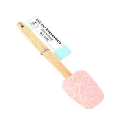 China OEM Tools Kitchen Mixer Rose Silicon Pattern Disposable Non-Stick Heat Resistant Baking Essential Cream Spatula With Wooden Handle for sale