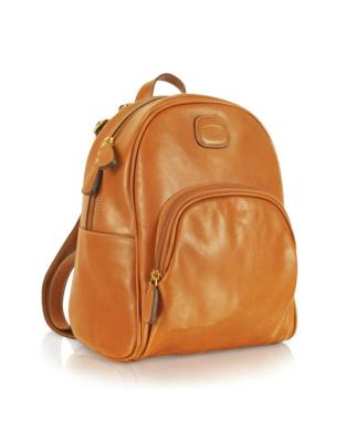 China Durable Genuine Leather Backpack Bag Brown With Fine Handcraft , Pure cotton Lining for sale