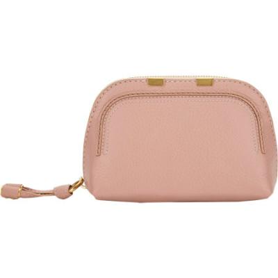 China Custom Nude - colored Genuine Leather Cosmetic Bag With Gold Zipper for sale