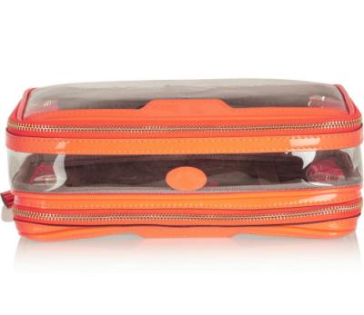 China Customized Logo Patent Leather Cosmetic Bag , Orange Zip Travel Case for sale