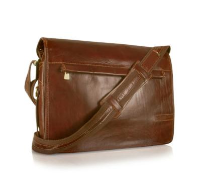 China Leisure Mens Leather Crossbody Bag , Handmade Brown Genuine Leather Messenger Bag for sale