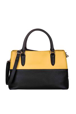 China Original Big Grain Genuine Cow Leather Handbag Autumn , Yellow / Black for sale