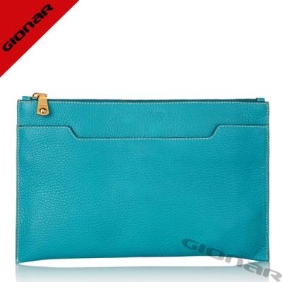 China Los bolsos elegantes del embrague del cuero de grano del guijarro del diseñador/el cuero azul de la muchacha del mar frunce con los bolsillos con cremallera en venta