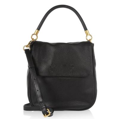 China Big Black Genuine Leather Handbag With Shoulder Strap Detachable Twill Cotton Lining for sale