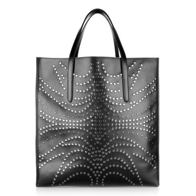 China Beautiful Western Lady Leather Shopper Bag With Studs Inside Small Black Nappa Leather Pouch Bag for sale