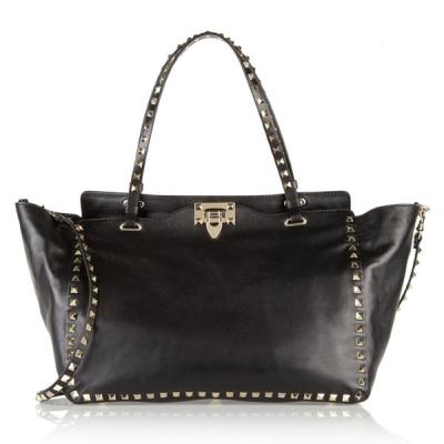 China Fashionable Black Womens Leather Travel Bag , Padlock And Studs Hobo Bag  for sale