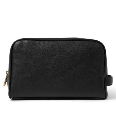 China Matte Black Textured Leather Cosmetic Bag , Back Zipper Pocket , OEM With Private Label for sale