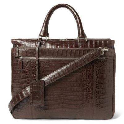 China Luxury Crocodile Embossed Mens Leather Briefcase Bag , Zipper Pocket Inside / Laptop Pocket for sale