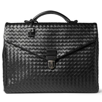 China Western Style Woven Nappa Leather Mens Leather Briefcase Bag , Inside Laptop Pocket for sale