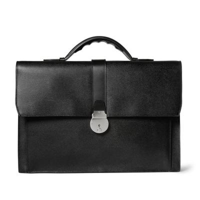 China Office Mens Leather Briefcase Bag , Canvas Lining Silver Metal Handmade Man Bags for sale