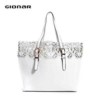 China White Cut Flower Womens Leather Handbags , Custom Ladies Elegance Totes Handbags for sale