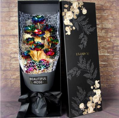 China Colorful Eternal Artificial Gold Plated Roses 24k Bouquet With Gift Package for sale