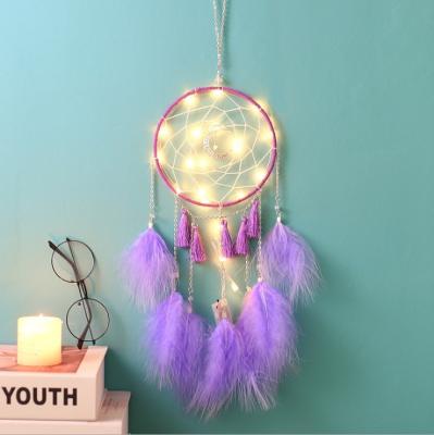 China LED Handcrafted Dream Catcher Handmade Dream Catchers With Moon Design For Bedroom Wall Hanging Home Decor Ornaments Craft for sale