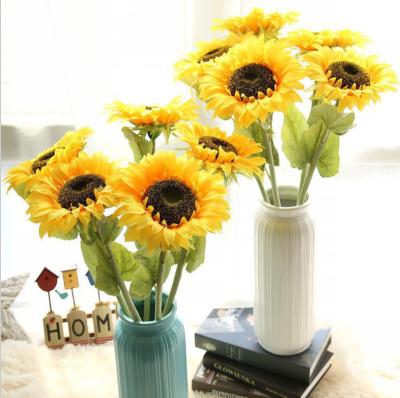 China Large Artificial Silk Plastic Flower Head Single Head Fake Sunflower Silk Stem in Yellow for sale